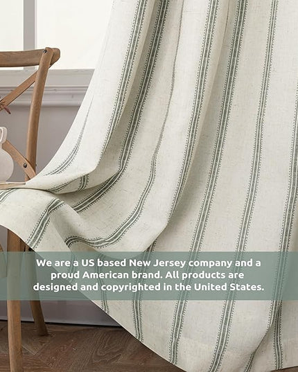 DriftAway Farmhouse Linen Blend Blackout Curtains 90 Inches Long for Bedroom Vertical Striped Printed Linen Curtains Thermal Insulated Lined Treatments for Living Room 2 Panels W52 x L90 Loden Green