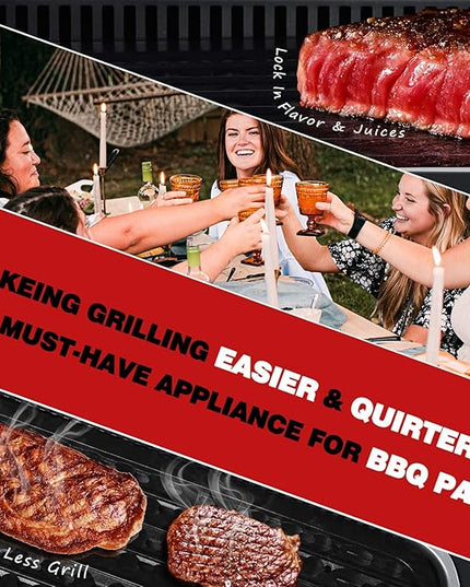 Indoor Grill, Techwood 1500W Smokeless Electric Grill with Tempered Glass Lid, Compact & Portable Non-Stick BBQ Grill with 6-Level Control, Dishwasher Safe, Black