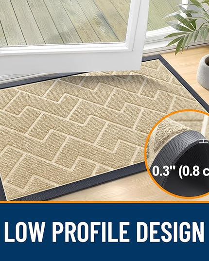 OLANLY Front Door Mat Indoor Outdoor Entrance, Waterproof All-Season, All-Weather Doormat, Sturdy Natural Rubber, Low Profile, Easy Clean Patio Porch Entryway Mat, Herringbone Brick (Beige, 29.5x17)