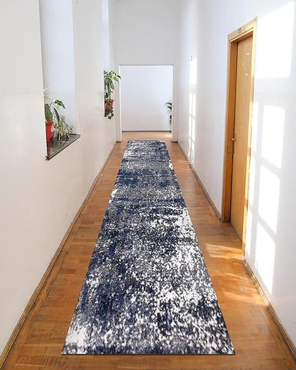 Keen Home Design Area Rugs - 2x20 Non-Shedding, Abstract Rugs for Kitchen, Living Room, Bedroom, Dining Room, Entryway - Size: 2'8" x 20', Navy/Grey/White