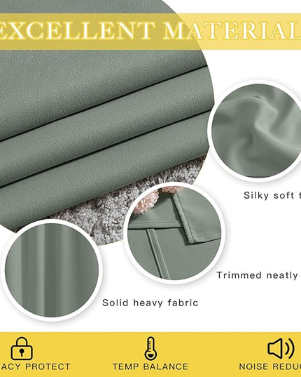 NICETOWN Sage Green Sliding Door Curtains 95 inches Long - Grommet Blackout Room Darkening French Door Sound Reducing Thermal Curtain for Living Room/Bedroom (W100 x L95, 1 Panel)