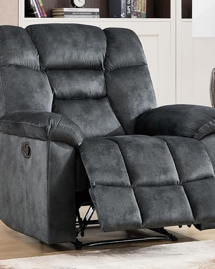 CANMOV Manual Recliner Single Sofa, Wall-Hugger Reclining Couch, Upholstered Sofa Chair with Armrests, Fabric Reclining Couch with Soft Cushion for Living Room, Grey