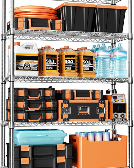 IZEUK 1750LBS Garage Shelving Wide Storage Shelves 5 Tier Metal Shelves Heavy Duty Adjustable Utility Shelf Rack (Chrome, 5 Tier, 15.7" D x 45.3" W x 70.9" H)