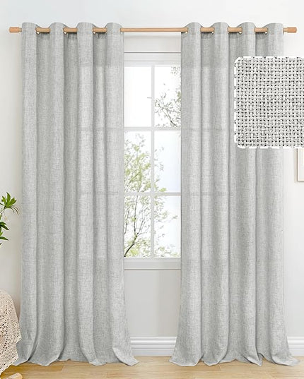 BGment Light Grey Linen Curtains 95 Inch Long for Living Room - Burlap Textured Light Filtering Window Treatments Grommet Sheer Drapes for Farmhouse, 2 Panels, 52 X 95 Inch