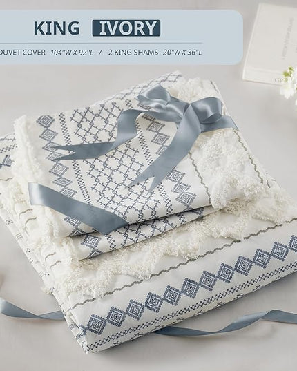 INK+IVY 100% Cotton Duvet Mid Century Modern Design, All Season Comforter Cover Bedding Set, Matching Shams, King/Cal King, Imani Chenille Navy