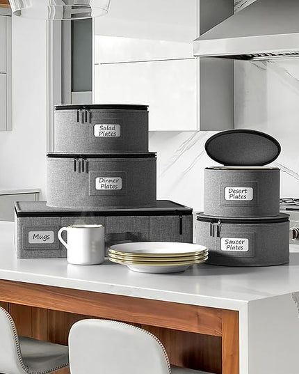 Sorbus China Storage Containers - Hard Shell Dish Storage Containers for Organizing, Moving Supplies, Party - 4 Stackable Plate Carrier Set for Dinnerware, Plate Organizer with Felt Plate Protector