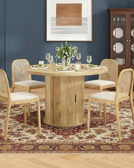 Farini 43" Round Dining Table for 4-6 with Storage Space,Modern Kitchen Room Table with Wood Top & Sturdy Metal Base,Natural