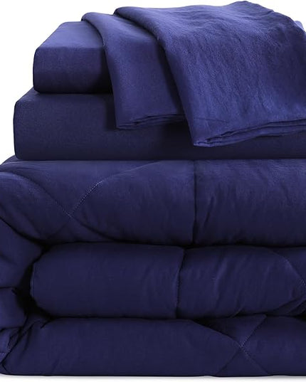 NTBAY Twin Comforter Set with Sheets, 5 Pieces Soft and Breathable Bedding Set, Bed in a Bag, Down Alternative Comforter Set Solid Color All Season, Kids Bedding Set, Navy Blue