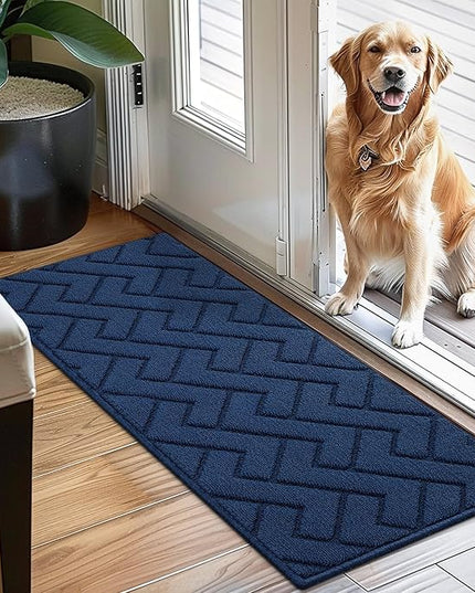 hicorfe Indoor Doormat,Front Back Door Mat Rubber Backing Non Slip Door Mats 20"x48" Absorbent Resist Dirt Entrance Doormat Inside Floor Mats for Entryway Washable Low-Profile(Navy Blue)