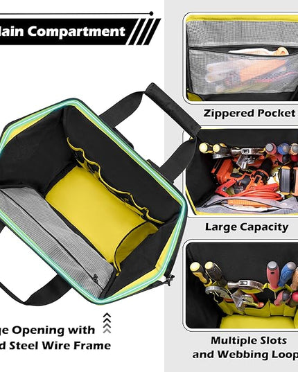 Tool Bag Backpack with Zipper Pouch and Magnetic Attraction Area, Heavy-Duty Tool Storage Organizer Bag, Tactical Work Tool Bag for Electrician, Repairman, HVAC Techs, Black