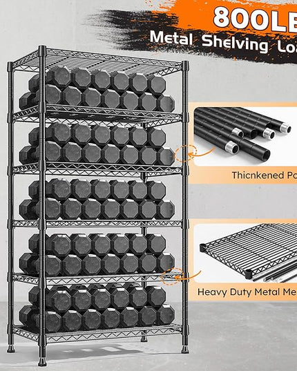 REIBII 6-Tier Metal Shelving Unit Storage Shelves, Sturdy Wire Shelving Adjustable Deep Pantry Shelves Load 800LBS Storage Rack for Kitchen Pantry Closet, Keep Organized, 2 Pack