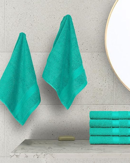 Amazon Basics 6 Piece hand towels for bathroom, Fade Resistant 100% Cotton Hand Towels, soft absorbent bathroom hand towels 6 - Pack (26''x16''), Teal