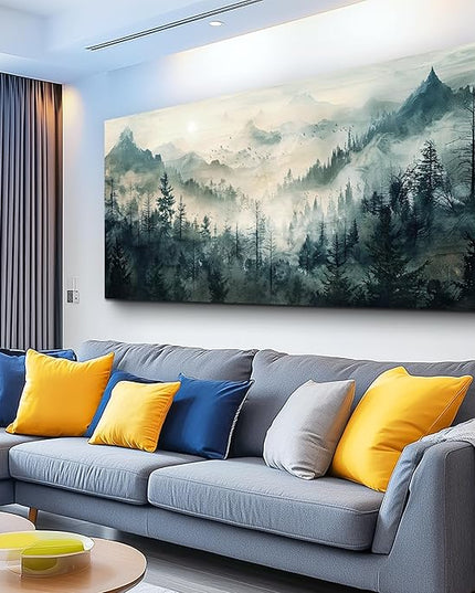 KELIYUAN Mountain View Canvas Wall Painting For Living Room Natural Landscape Painting Misty Forest Wall Decoration For Bedroom Home Decoration Modern Printed Artwork Can Be Hung Directly 20x40 In
