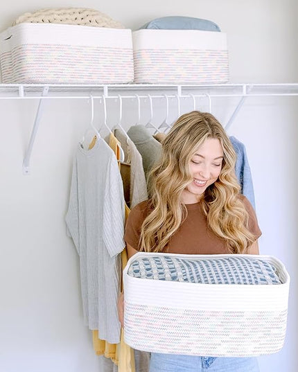 NaturalCozy Storage Baskets 16.8”x13”x7.6” Cotton Rope Woven Baskets for Organizing 3-Pack | Toy Storage Bins | Basket for Shelves, Laundry, Blanket, Clothes, Closet, Kitchen, Bathroom, Gifts