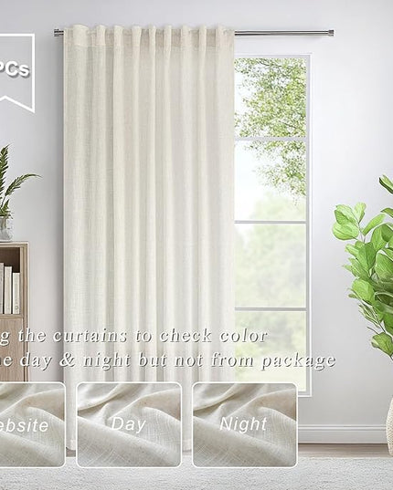 Pitalk 60 Inch Wide Curtains for Kids Bedroom Boys Girls 90 Inches Long 2 Panels Back Tab Pocket Natural Linen Sheer Extra Wide Large Cream Ivory Curtains for Nursery Room Playroom Closet Doors 60x90