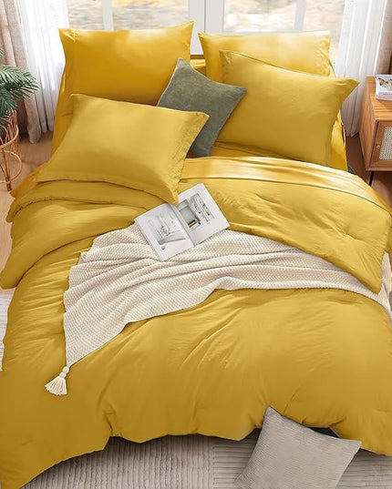 WRENSONGE King Size Comforter Set- 7 Pieces Soft Yellow Bed in a Bag with Fitted Sheet, Flat Sheet 2 Pillow Shams, and 2 Pillowcases- King Bedding Set for All Season