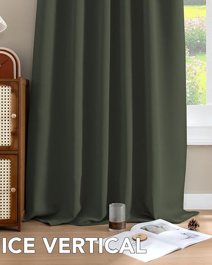H.VERSAILTEX Blackout Curtains Thermal Insulated Window Treatment Panels Room Darkening Blackout Drapes for Living Room Back Tab/Rod Pocket Bedroom Draperies (2 Panels, Olive, 42 x 84 Inch)