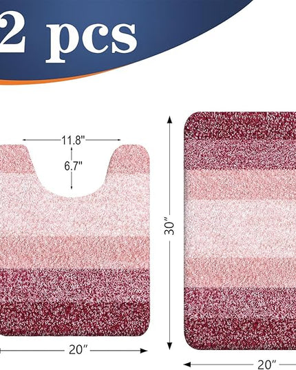 OLANLY Bathroom Rug Set 2 Piece, Soft Absorbent Microfiber Bath Mats and U-Shaped Contour Toilet Rug, Non-Slip, Machine Wash Dry, Plush Shaggy Bath Mats for Bathroom (30"x20"+24"x20", Red)