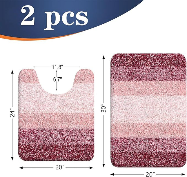 OLANLY Bathroom Rug Set 2 Piece, Soft Absorbent Microfiber Bath Mats and U-Shaped Contour Toilet Rug, Non-Slip, Machine Wash Dry, Plush Shaggy Bath Mats for Bathroom (30"x20"+24"x20", Red)
