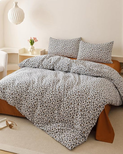 Luxlovery Leopard Comforter Set Full Animal Cheetah Printed Comforter Black White Bedding Set Fluffy Soft Blanket Quilts with 2 Pillowcases for Kids Teens Full Bed