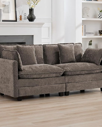 76'' Cloud Deep Seat Loveseat, Upholstered Chenille Modular 2-Seats Sectional Sofa Couch, Modern Comfy Settee Loveseat for Living Room Set, Small Apartment, Brown