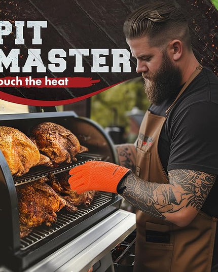 KITCHEN PERFECTION XL Silicone Smoker Oven Gloves-Extreme Heat Resistant BBQ Gloves-Handle Hot Food Right on Your Grill Fryer&Pit|Waterproof Grilling Cooking Baking Mitts|Superior Value Set+3 Bonuses