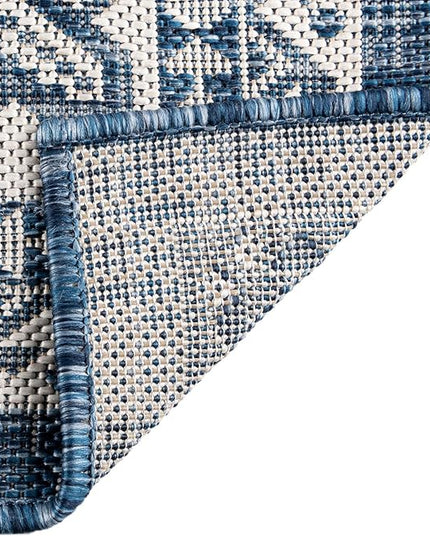 Rugs.com Outdoor Aztec Collection Rug – 4' x 6' Blue Flatweave Rug Perfect for Living Rooms, Large Dining Rooms, Open Floorplans