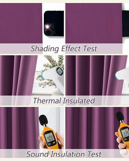 Guken Purple Blackout Curtains 120 Inch Length 2 Panels Set for Living Room Bedroom Back Tab Thermal Insulated 100% Black Out Linen Drapes Room Darkening Window Curtains 52 Inches Width