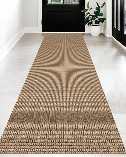 KOZYFLY Long Runners for Hallways 2.6x12 ft Washable Kitchen Runner Non Slip Rubber Backed Hallway Rugs Cotton Entryway Runner Rug Floor Carpet for Indoor Hall, Backdoor, Kitchen, Tan/Orange/Brown