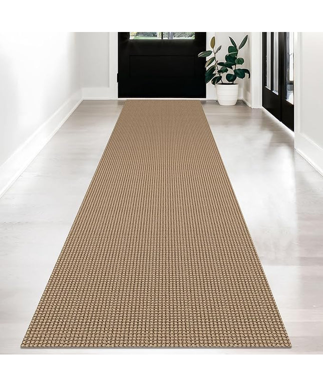 KOZYFLY Long Runners for Hallways 2.6x12 ft Washable Kitchen Runner Non Slip Rubber Backed Hallway Rugs Cotton Entryway Runner Rug Floor Carpet for Indoor Hall, Backdoor, Kitchen, Tan/Orange/Brown