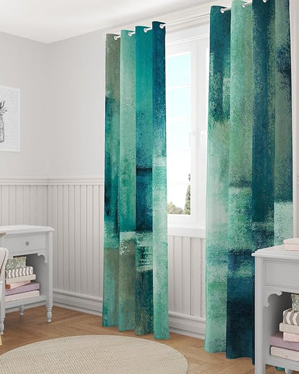 Asuexpect Teal Curtains 2 Panels Abstract Rust Curtain Room Darkening Grommet Window Treatments Modern Decorative for Bedroom Living Room, 52x96 Inches