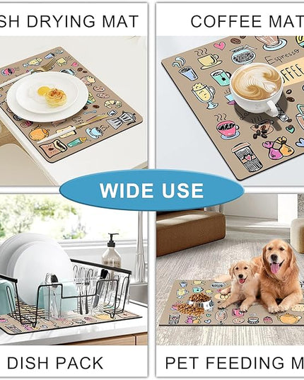 Drip Tray for Coffee Maker,Coffee Pot Mat for Countertops,Coffee Dish Drying Mat for Kitchen Counter Decor,Absorbent Reversible Microfiber Dish Drying Pad Dish Cafe Drainer Rack,pet Water Bowl Mats