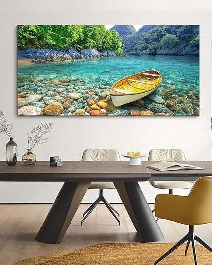 HGUAOA Lake Canvas Wall Art - Nature Landscape Mountain Wall Art for Living Room, Rustic Artwork for Walls, Pictures for Bedroom, Fine Home Decor, Scenic Wall Decor 29×58IN
