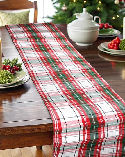 Urban Villa Christmas Table Runner Christ Check Table Runner 14”x72” 100% Cotton Over Sized Runner Heavier Quality Table Runner for Christmas Celebrations Dining Wedding Dinner Parties Everyday Use