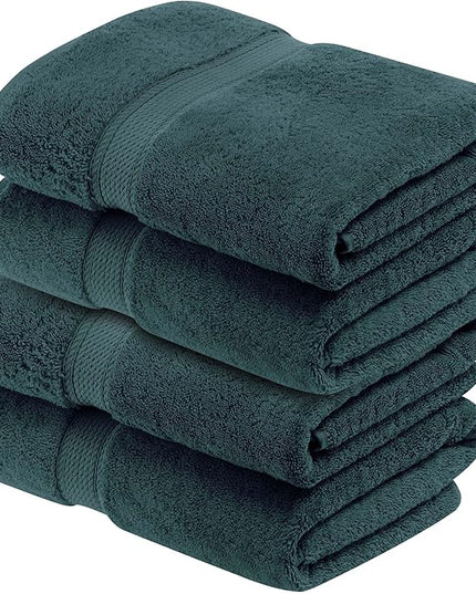 Superior Egyptian Cotton Pile Bath Towel Set of 4, Ultra Soft Luxury Towels, Thick Plush Essentials, Absorbent Heavyweight, Guest Bath, Hotel, Spa, Home Bathroom, Shower Basics, Teal