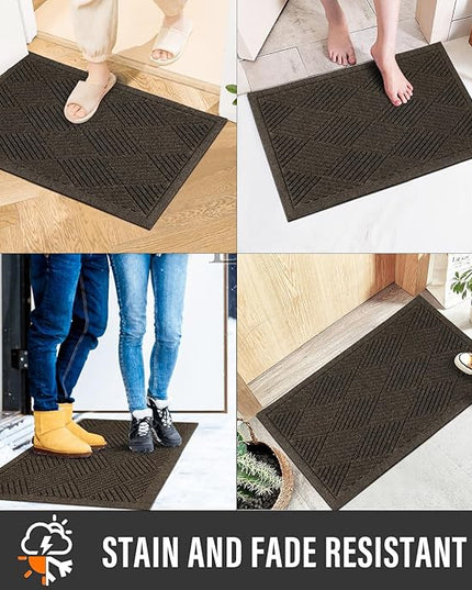 Sturdy Front Door Mat, Absorbent Muddy Dirt Resist Welcome Door Mats Outdoor Indoor, Stain and Fade Resistant, Non-Slip Rubber Backing Low Profile Doormat for Entryway, 47×32, Brown