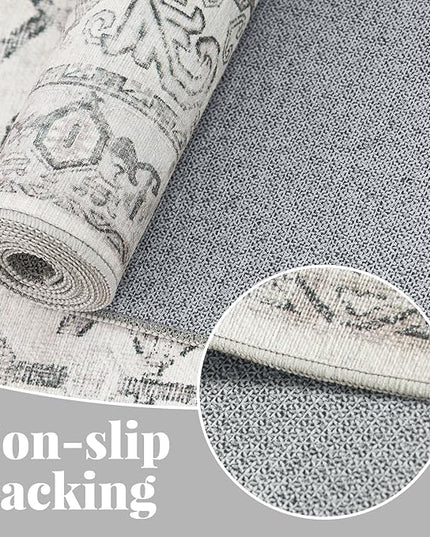 jinchan Lima Hallway Runner Rug 2x10 - Kitchen Washable Rug Floral Runner Non Slip with Rubber Backing Ultra-Thin Vintage Carpet for Bedroom Laundry Room Living Room (2x10ft, Grey)