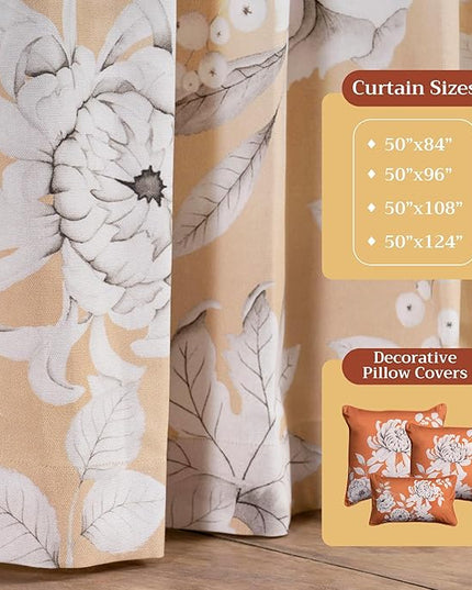 Maison d' Hermine Curtains for Living Room 100% Cotton 84 inch Length One Panel Light Filtering Curtains for Bedroom Windows with Rod and Loop Pockets Drapes (Pretty Autumn, 50" W x 84" L)