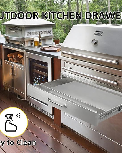 Outdoor Kitchen Drawers 30" W x 6.5" H x 23" D Flush Mount BBQ Single Drawers with Divider,Built-in Stainless Steel Drawer with Chrome Handle for Outdoor Kitchen Island Patio Grill Station