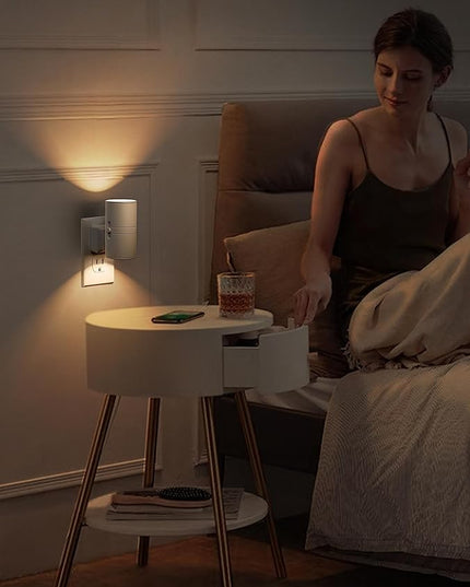 L LOHAS LED 4X Night Light Plug in, LOHAS Modern Night Light with Light Sensor, 0-100LM, Soft White 3000K, Dimmable Night Lights with White Shade for Hallway Bedroom Stairway