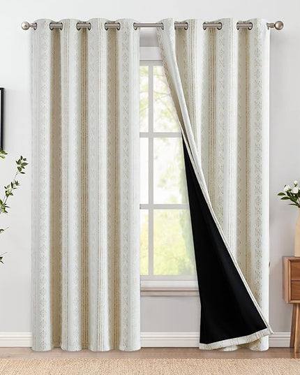 jinchan 95% Blackout Curtains Boho 96 Inch Length for Bedroom Living Room Beige Geometric Printed Grommet Top Room Darkening Thermal Insulated Curtain Retro Bedroom Window Drapes 2 Panels