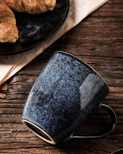 vicrays Coffee Mug Set, 12 Ounce, Set of 6, Ceramic Mug for Men, Women, Unique Glazed Mugs with Handle for Coffee, Tea, Milk, Cocoa, Cereal(blue)