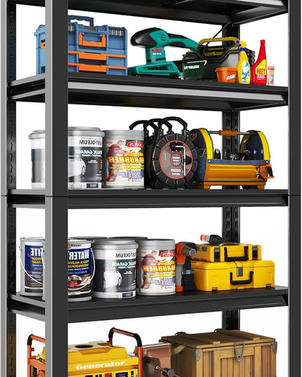 Storage Shelves, Garage Metal Shelving Unit, Adjustable, Double-Layer Column with Reinforced Ribs, Heavy-Duty, Capable of Bearing 3000 lbs, Suitable for Garage, Warehouse, Kitchen Storage