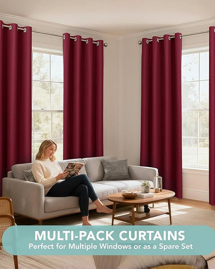 BONZER 100% Blackout Curtains Thermal Insulated - Light Blocking Window Drapes with Black Laminated Backing, Privacy Christmas Curtain for Bedroom, 54 x 84 Inch, Burgundy Red, 2 Panels