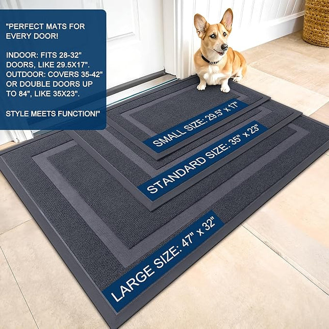 OLANLY Front Door Mat Indoor Outdoor Entrance, Waterproof All-Season, All-Weather Doormat, Sturdy Natural Rubber, Fade Resistant, Low Profile, Easy Clean Patio Porch Entryway Mat, 47x23, Light Grey
