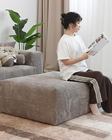 JACH 141" Oversized Modular Sectional Couch, Deep 3-Seats Corduroy Sofa with Chaise Ottomans, Huge Plus Convertible Soft Sofas, Minimalist Couches for Living Room, Apartment, Light Brown