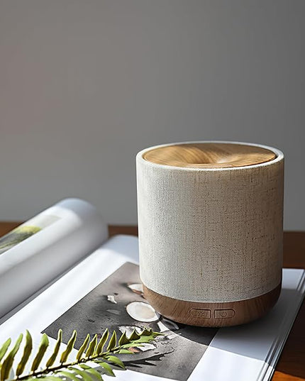 Essential Oil Diffuser 200ml with Fabric Cover and Night Lamp | Ultrasonic Aroma Diffuser | Humidifier w Lights | Room Decor | Small Humidifier for Bedroom | Gift (Light Brown)