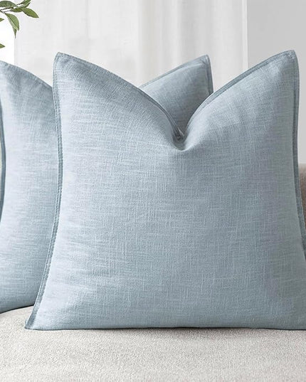 Foindtower Pack of 2, Decorative Linen Soild Throw Pillow Covers Soft Accent Euro Cushion Case Boho Farmhouse Pillowcase for Chair Couch Sofa Bedroom Living Room Home Decor 20 x 20 Inch Sky Blue