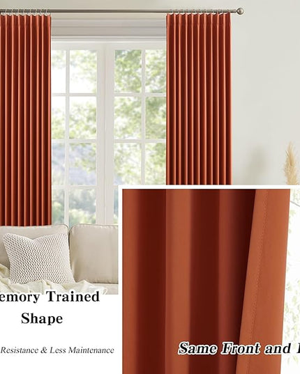 KEQIAOSUOCAI Burnt Orange Window Curtains 72 Inches Long, Fall Block Out Room Darkening Insulated Memory Shape Boho Muted Ochre Orange Curtain for Bedroom 40 Inch Wide Each Panel,Set of 2,Pinch Pleat