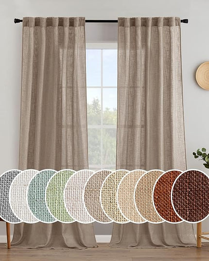 MIULEE Taupe Linen Curtains 108 Inches Long for Bedroom Living Room, Soft Thick Linen Textured Window Drapes Semi Sheer Light Filtering Rod Pocket Back Tab Burlap Look Farmhouse Decor, 2 Panels